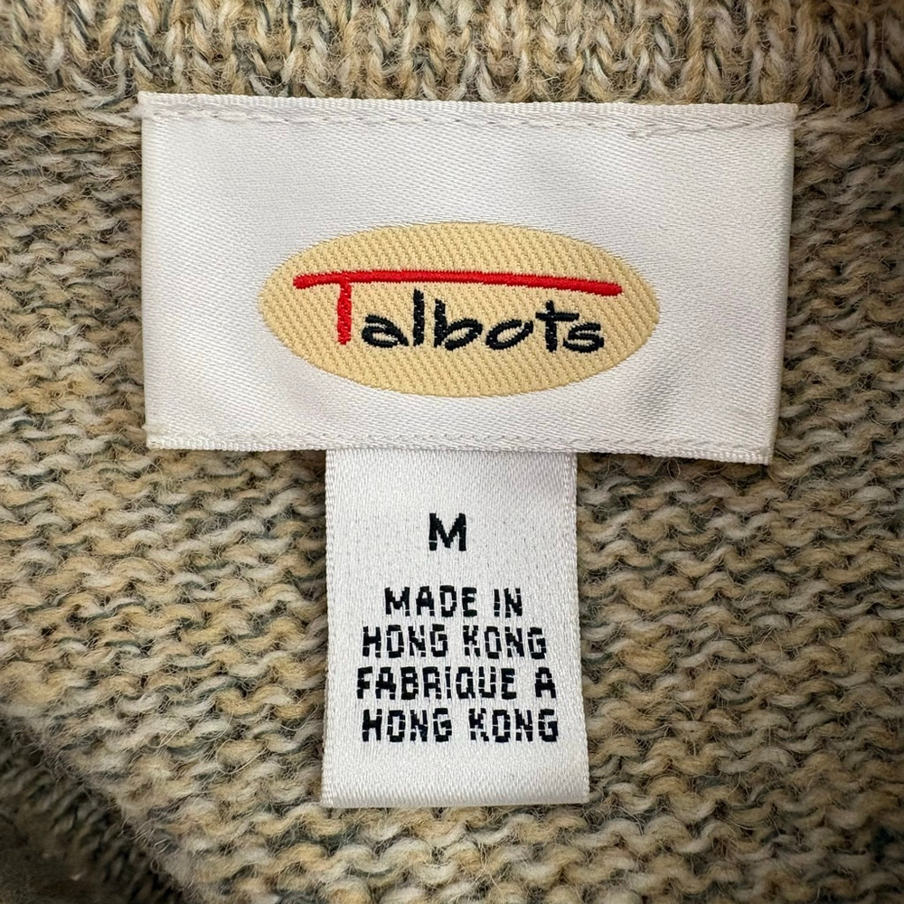 Women's Talbots Beige Wool Crew Neck Sweater M with Red & Green Accents - Picture 7 of 8